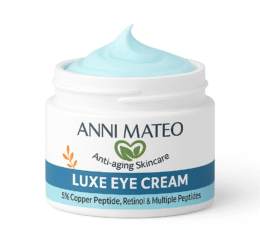 luxe eye cream with copper peptide and retinol for puffy eyes and dark circles.