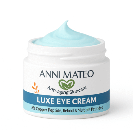 luxe eye cream with copper peptide and retinol for puffy eyes and dark circles.